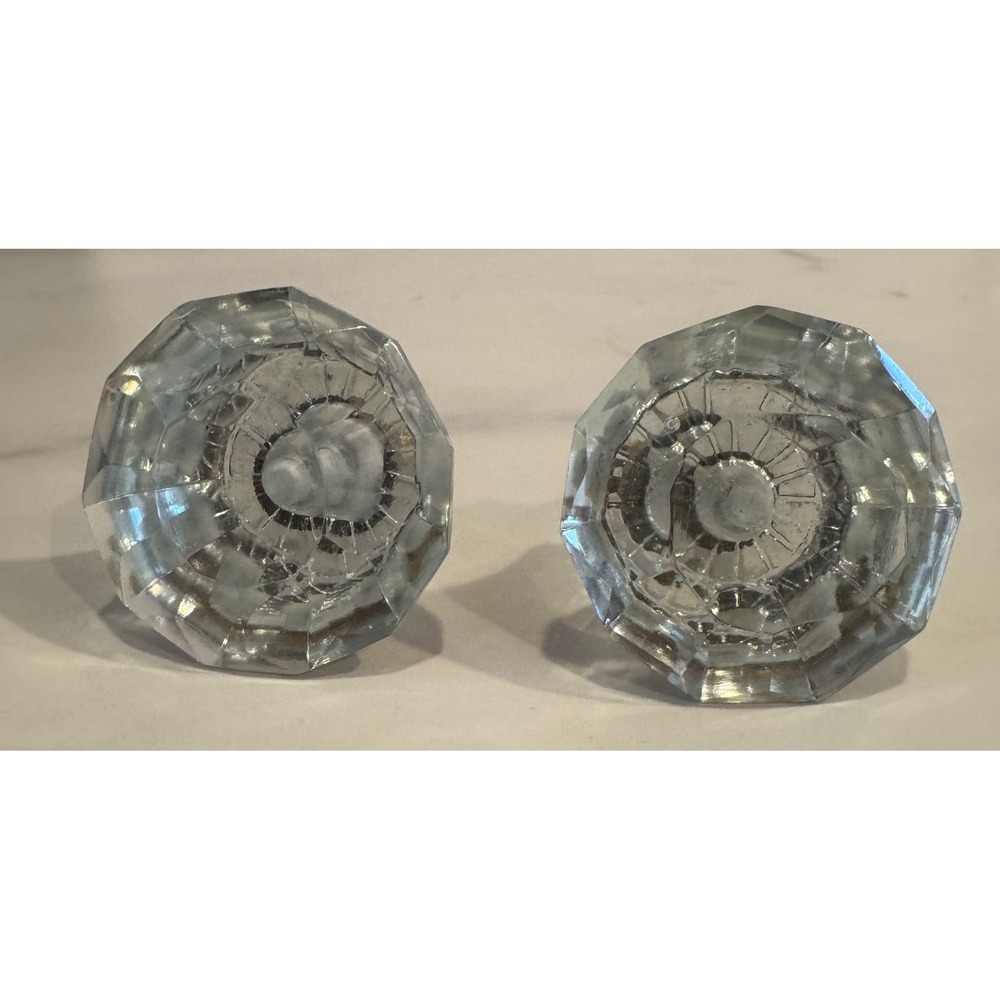 Vintage Clear Faceted Glass Cabinet Knobs Drawer Pulls Octagon Set of 2 Brass